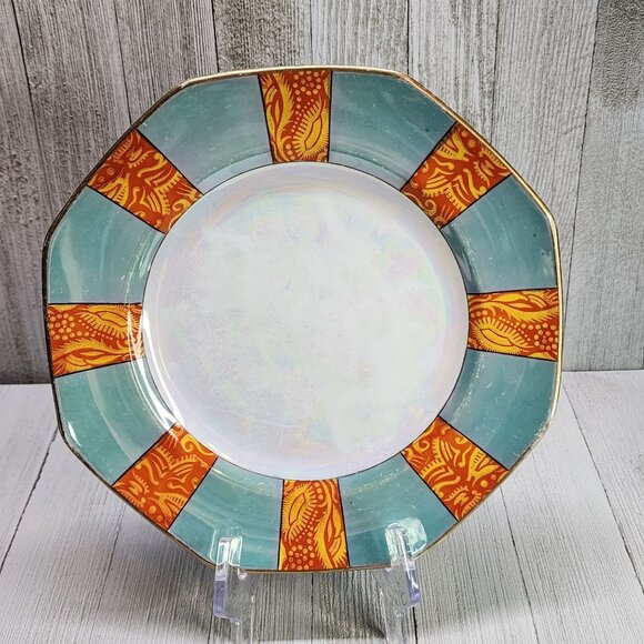 Noritake Hand Painted Octagon Dinner Plate Gold Rim 8'' Made in Japan - Picture 4 of 7